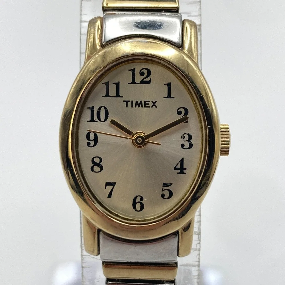 Timex Cavatina Womens Watch 18mm Gold Silver Tone Stretch Band New Battery SMALL